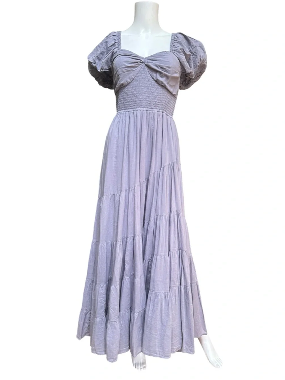 Free People Lavender Puff-Sleeve Tiered Maxi Dress NWOT, S